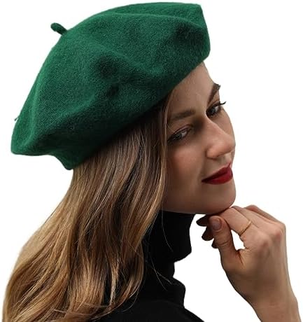 Zura - Wool Blend Beret Hat - Dark Green