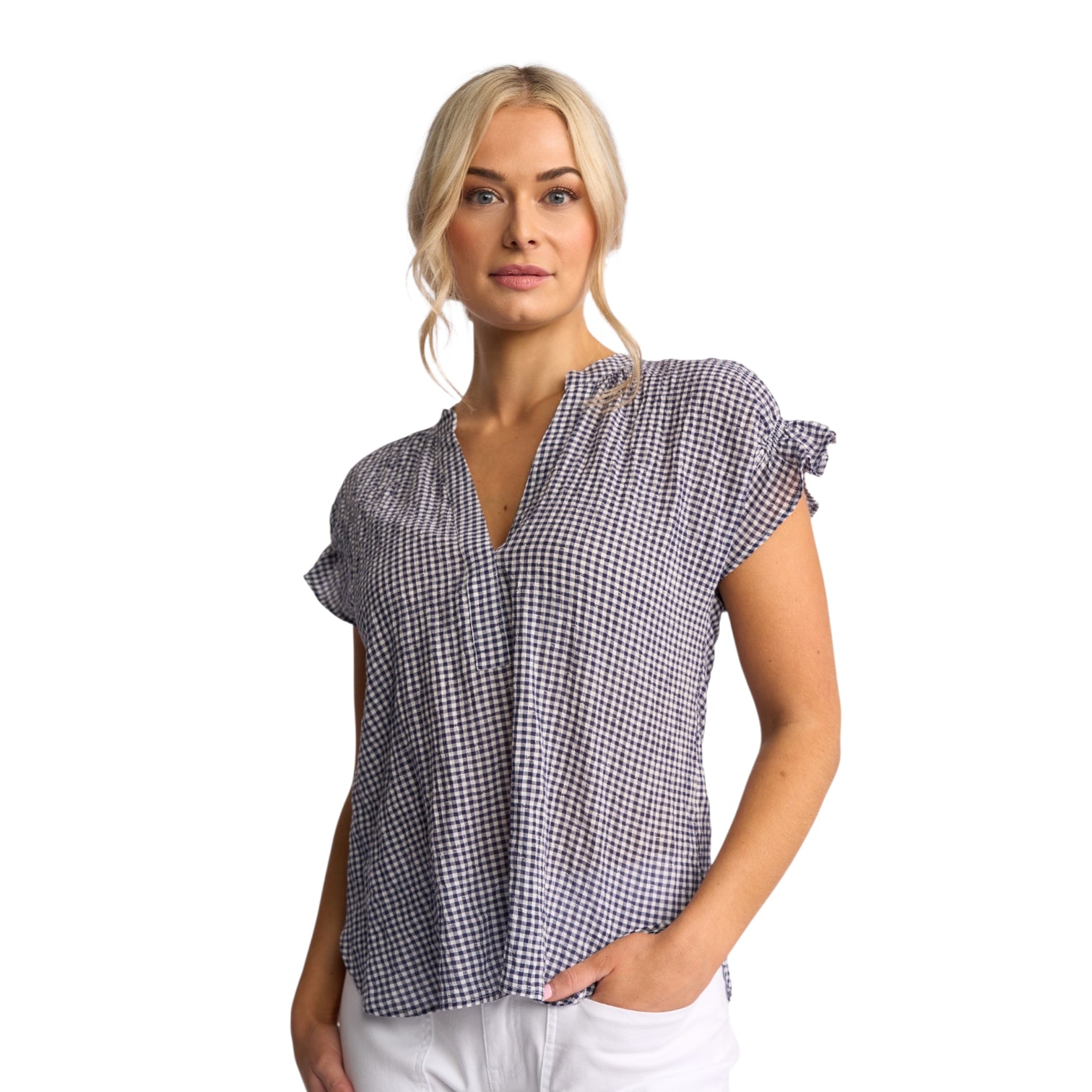 Vassalli - Evelyn Drop Shoulder Top - Ink Gingham