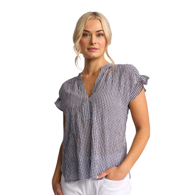 Vassalli - Evelyn Drop Shoulder Top - Ink Gingham