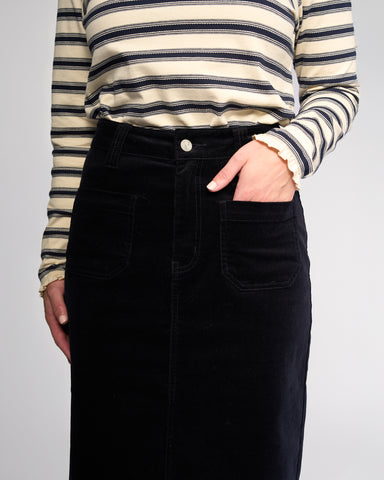 Vassalli - Lane Midi Length Cord Skirt - Midnight