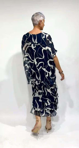 La Strada - Silk/Viscose Multi Layer Dress - Blue/Beige