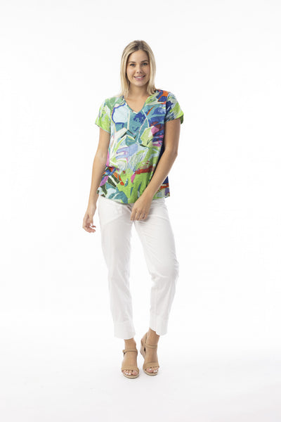 Orientique -  Leaves Blue V Neck Tee