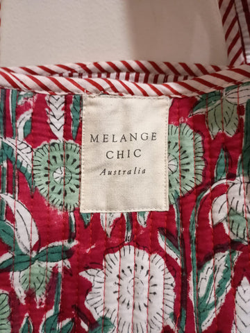 Melange - Handcrafted Floral Quilted Tote Bag – Crimson and Green Print