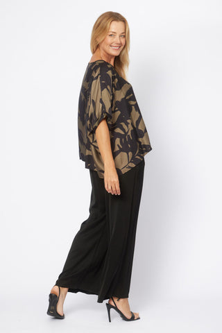 La Strada - Printed Viscose Kaftan Top - Military/Navy