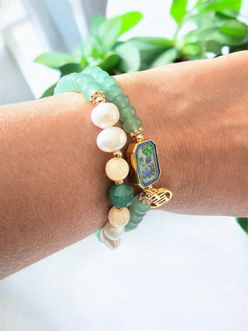 MCLuxe-Celeste Bloom- Green Aventurine Natural Freshwater Pearls Bracelet - SLX000955