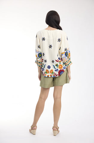 Orientique - Round Neck Button Through Top - Pellion