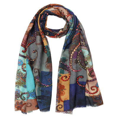 United - 100% Australian Merino Wool Embroidered Print Scarf - Paisley