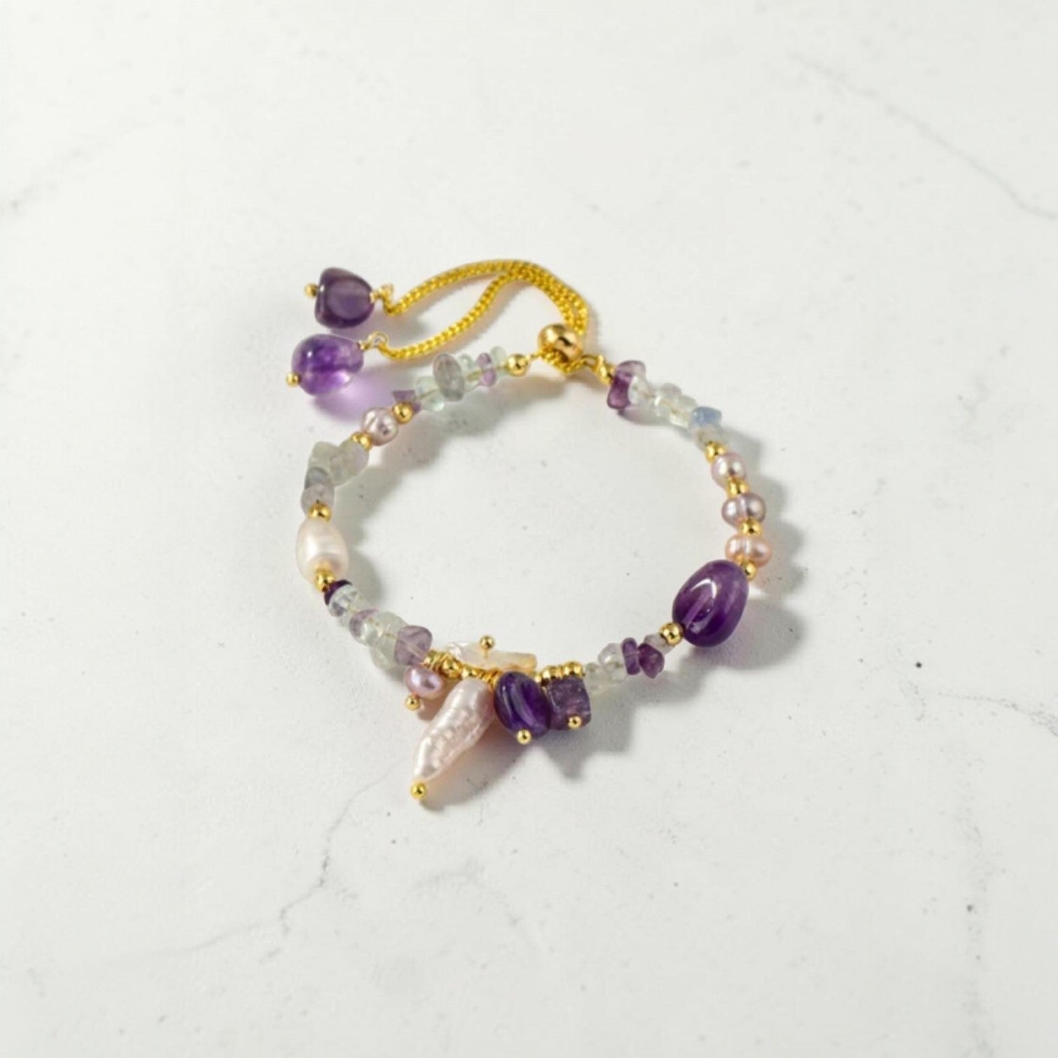 MCLuxe - Handmade Pearl & Amethyst Adjustable Bracelet