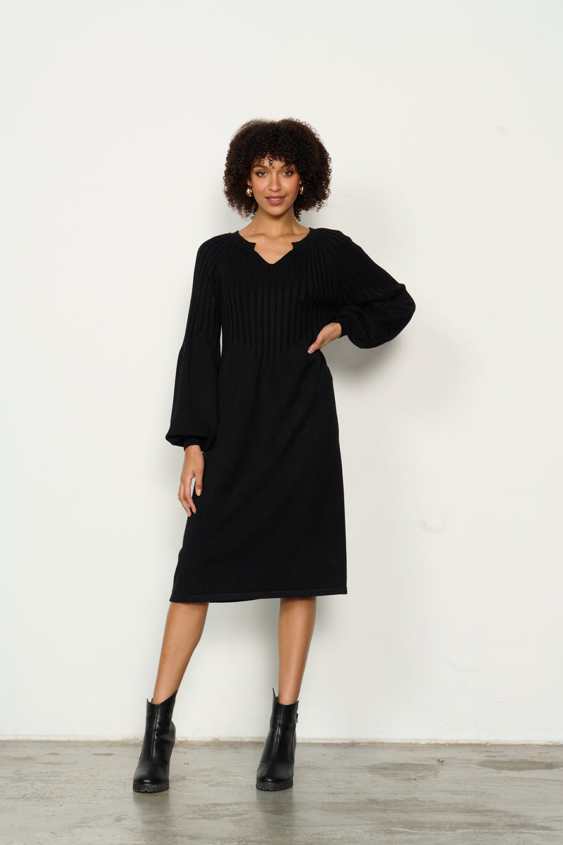 Caju - CZ960 Half Rib Knit Dress Black