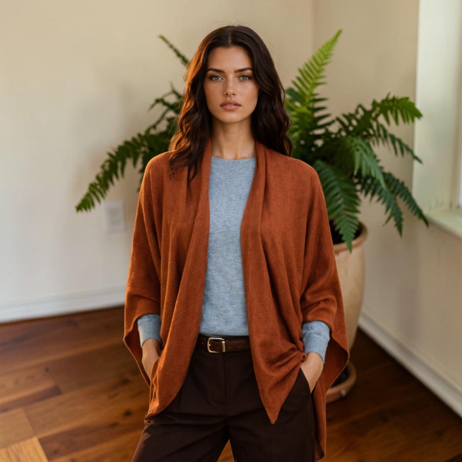 Bridge & Lord - Merino/Cashmere Wrap Topper- Cognac