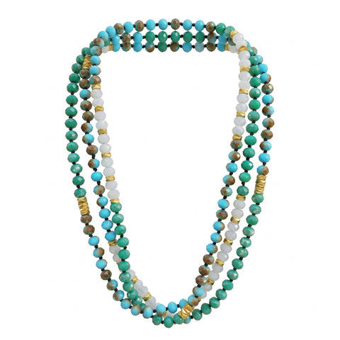 MCLuxe - Hand knotted Glass Bead Necklace - Turquoise
