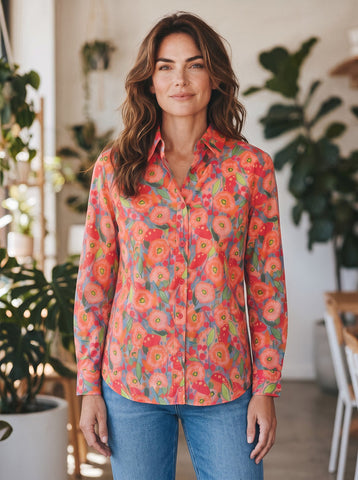 Equinox - 3/4 Sleeve Pure Cotton Shirt - Cottage Garden
