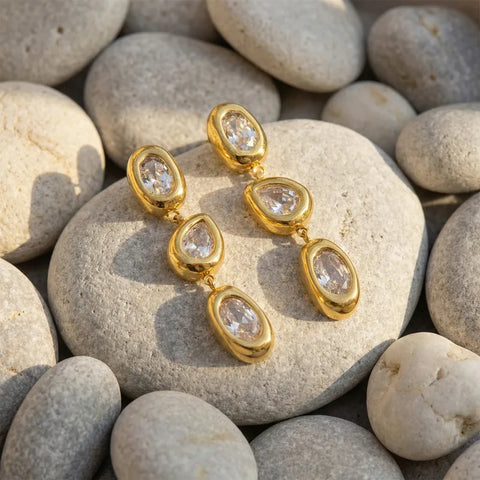 MCLuxe - Seraphine 18K Gold Plated Zircon Drop Earrings – Waterproof Stainless Steel