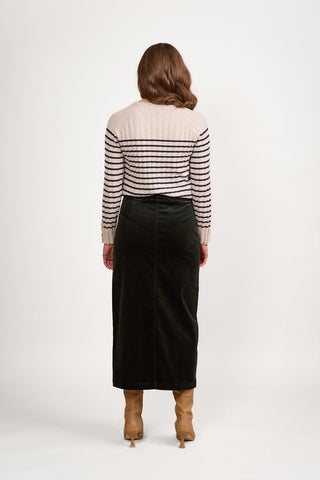 Vassalli - Mid Length Cord Skirt with Front Panel Seams - Forest