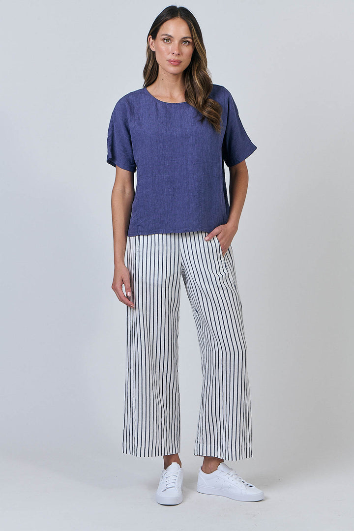 Naturals by O&J - Wide Leg Linen Pant-Blueberry Stripe