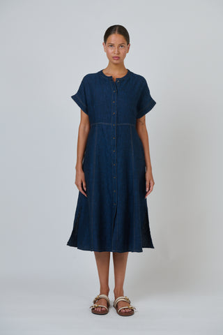Naturals by O&J - Linen Button Through Midi Dress - Eclipse
