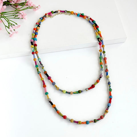 WorldFinds - Scrolled and Dotted Kantha Necklace