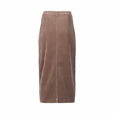 Vassalli - Mid Length Cord Skirt with Front Panel Seams - Taupe