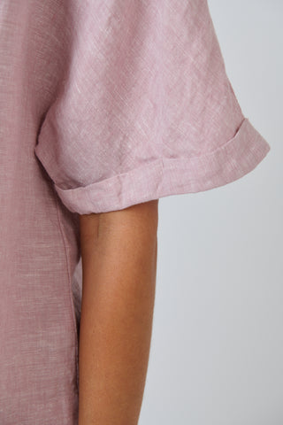 Naturals by O&J - Linen Half Button Boxy Top - Radish