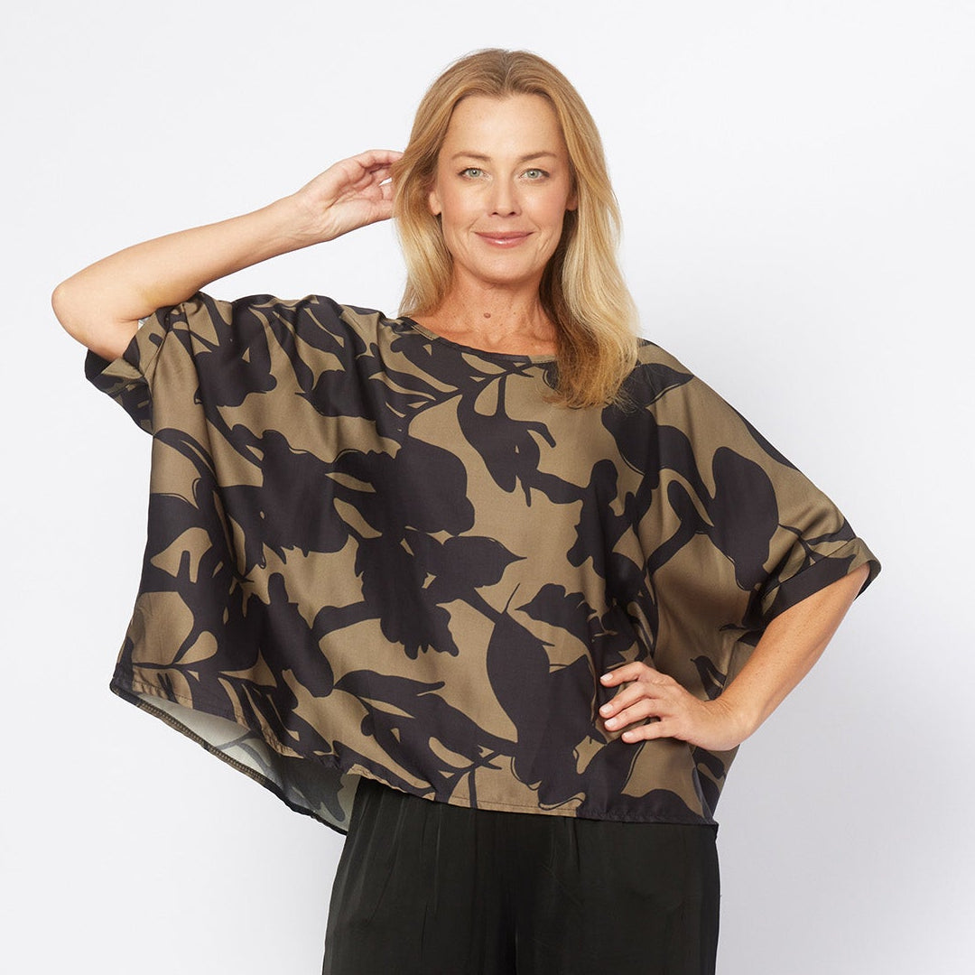 La Strada - Printed Viscose Kaftan Top - Military/Navy