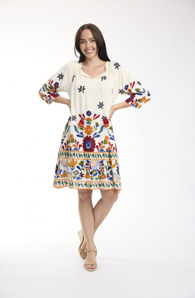 Orientique - 3/4 Sleeves Frill Neck Dress - Pellion