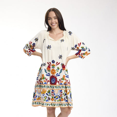 Orientique - 3/4 Sleeves Frill Neck Dress - Pellion