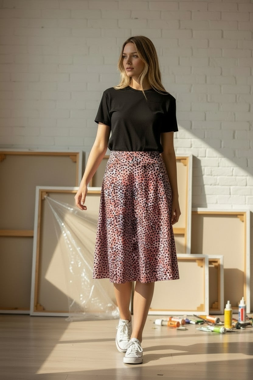 Mansted - Emmy Multi Dot Jersey Skirt-Coral