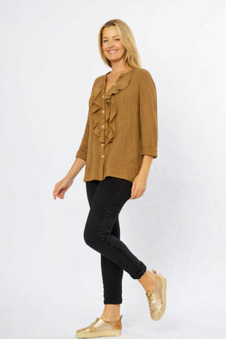 La Strada - Cotton Frill Muslin Top - Tabacco