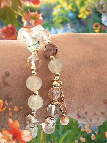 MCLuxe-Celeste Bloom- Colored crystal pearl double ring Bracelet-SLX000384