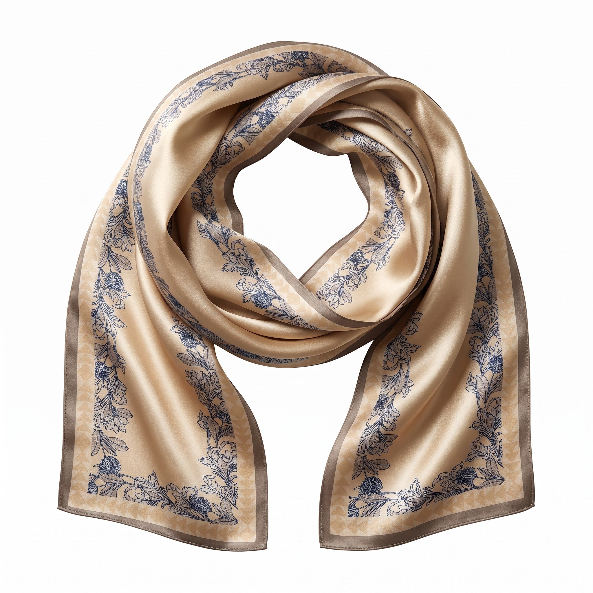 Melange - Double-Sided Silk Skinny Scarf - Champagne Floral