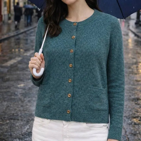 Mansted - Korrine - Lambswool Basketweave Cardigan - Sea