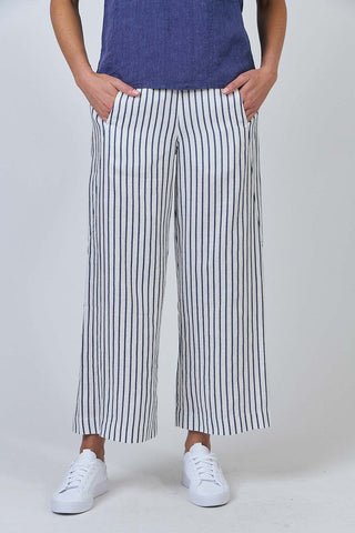Naturals by O&J - Wide Leg Linen Pant-Blueberry Stripe