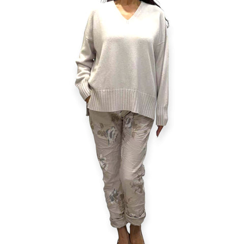 La Strada - Floral Print Pants - Beige