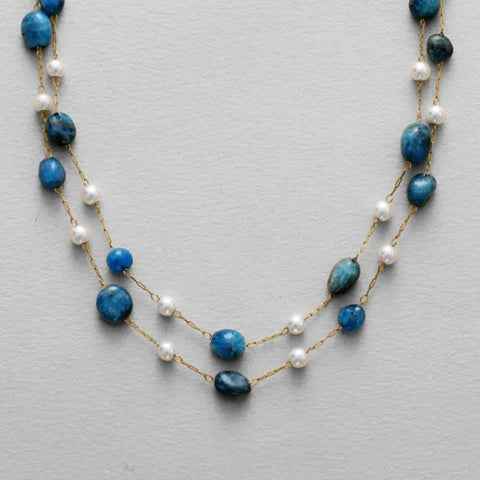 MCLuxe - Apatite & Shell Pearl Long Station Necklace
