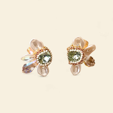 MCLuxe-Celeste Bloom- Shell & Green Crystal Earrings -R0104109