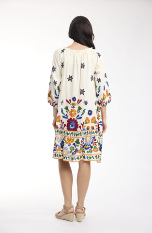 Orientique - 3/4 Sleeves Frill Neck Dress - Pellion