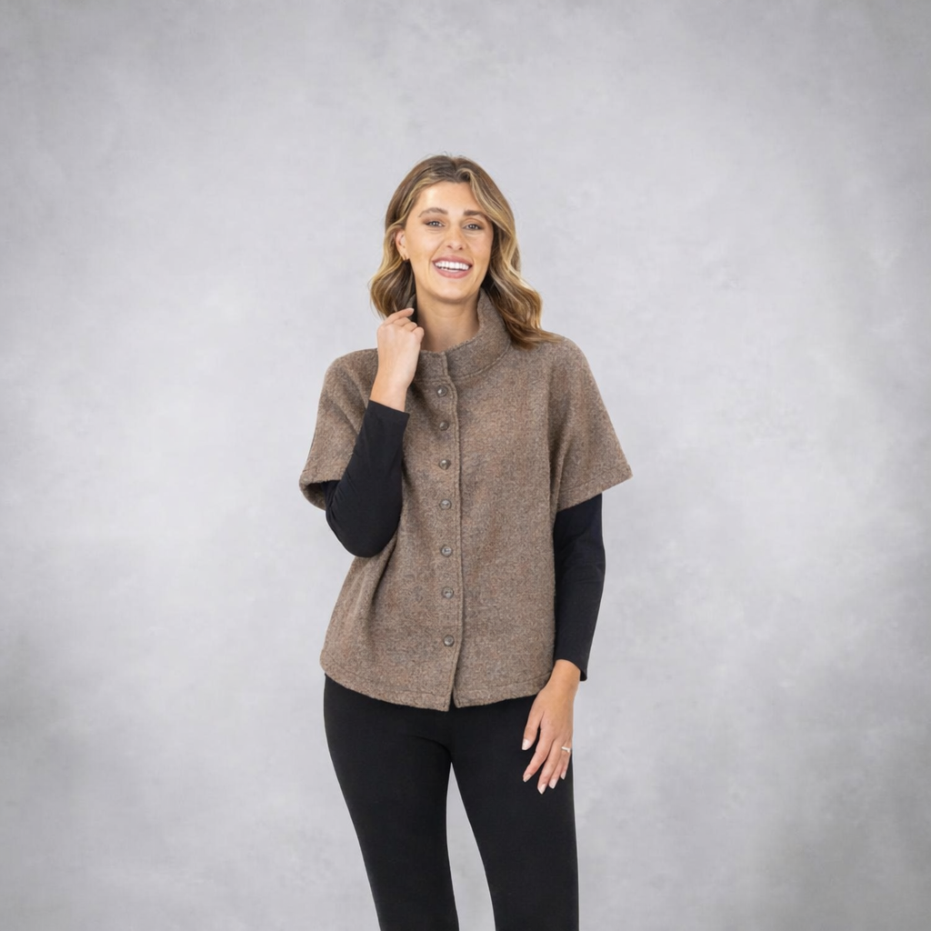 Bromley - Short Sleeve Boiled Wool Jacket - Mocha