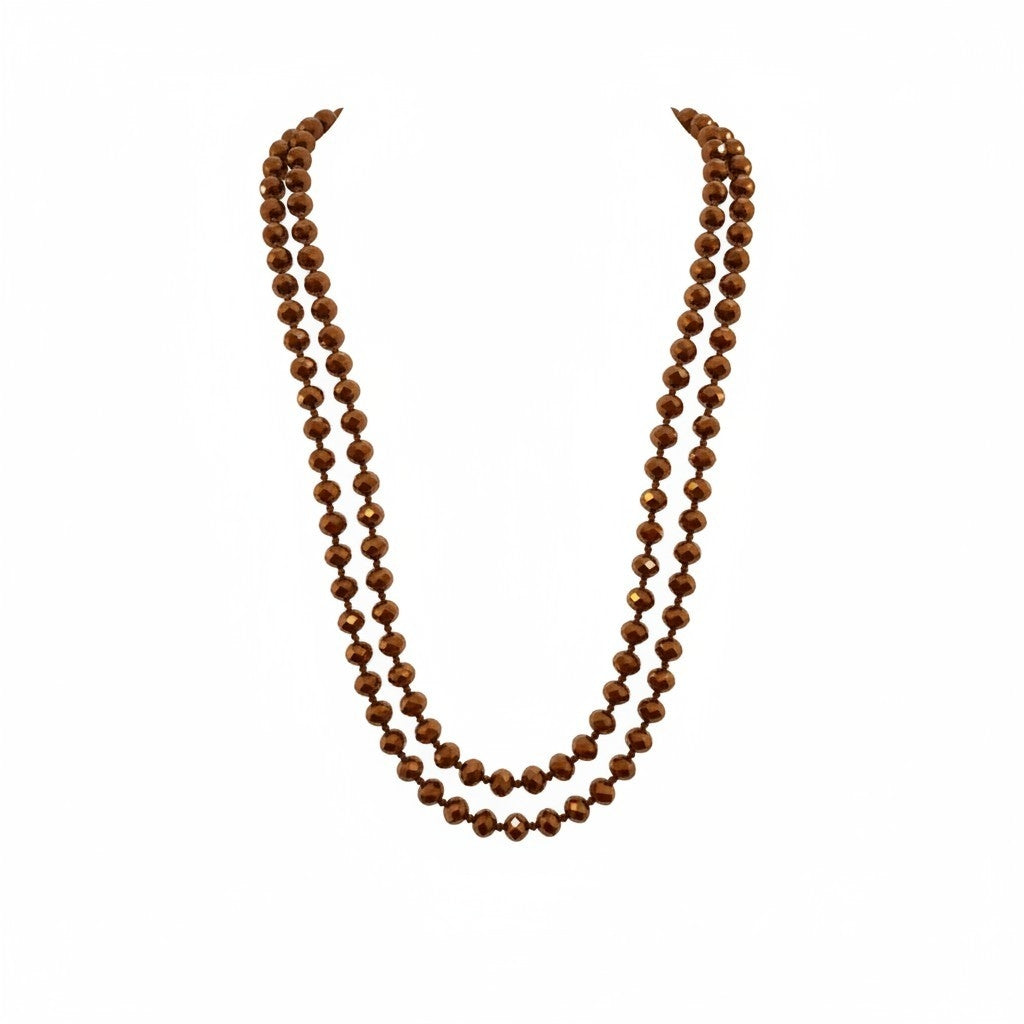 MCLuxe - Hand knotted Glass Crystal Bead Necklace - Bronze Tones