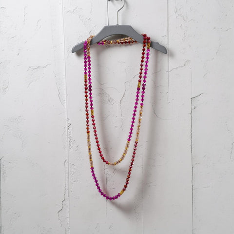 MCLuxe - Hand knotted Glass Bead Necklace - Fuscia