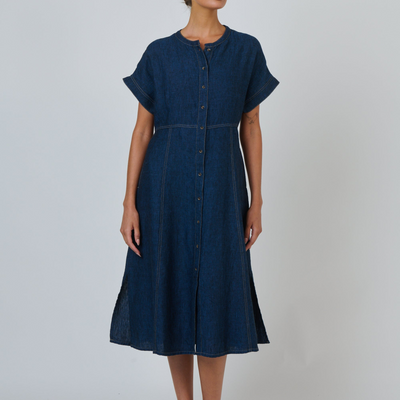 Naturals by O&J - Linen Button Through Midi Dress - Eclipse