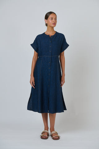 Naturals by O&J - Linen Button Through Midi Dress - Eclipse