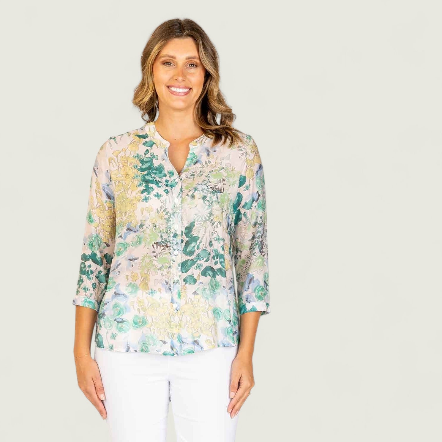 Renoma - Velora 3/4 Sleeve Blouse-Greens