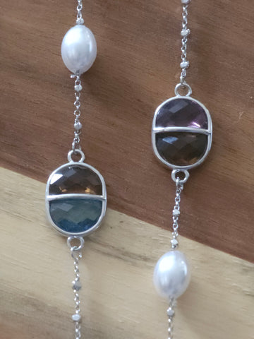 MCLuxe - Platinum Plated Longstation Multigem Necklace