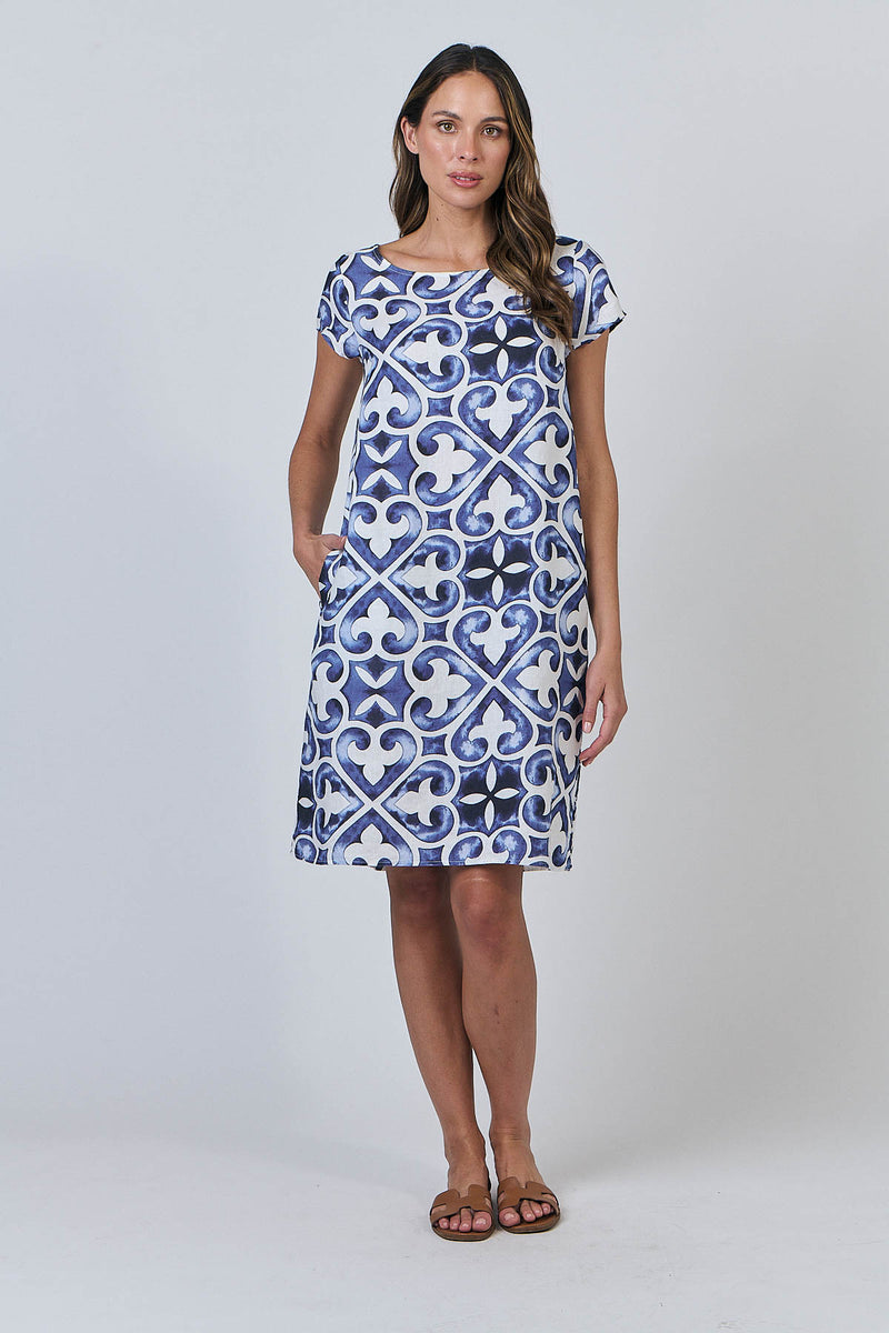Naturals by O&J - Linen Cap Sleeve Dress-Corfu