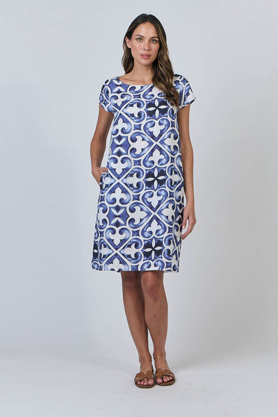 Naturals by O&J - Linen Cap Sleeve Dress-Corfu