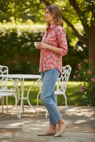Equinox - 3/4 Sleeve Pure Cotton Shirt - Cottage Garden