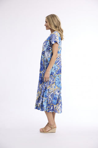 Orientique - 50 Years Midi Cotton Square Neck Dress - Oriental