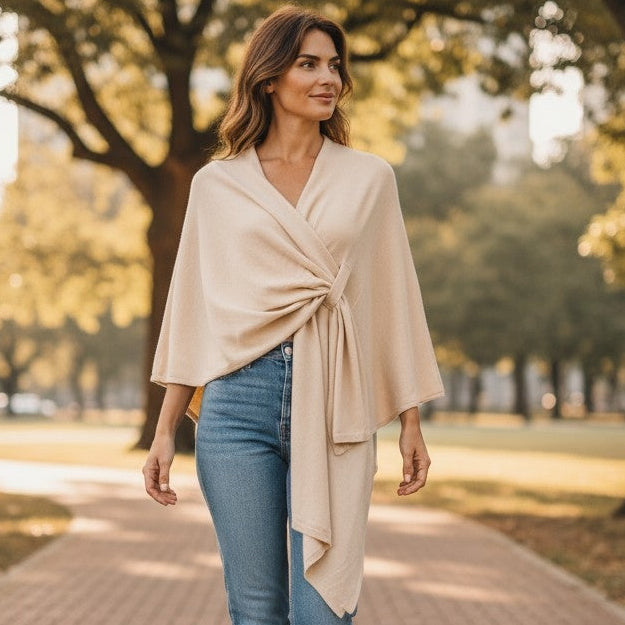 AUTN - Knitted Crossover Wrap - Cream - PH350027-10