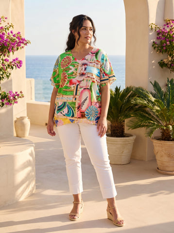 Orientique - Cotton Knit Digital Print Top - Garnier