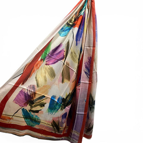 Melange - Wool and Silk Blend Luxury Scarf-Brushstroke Flowers
